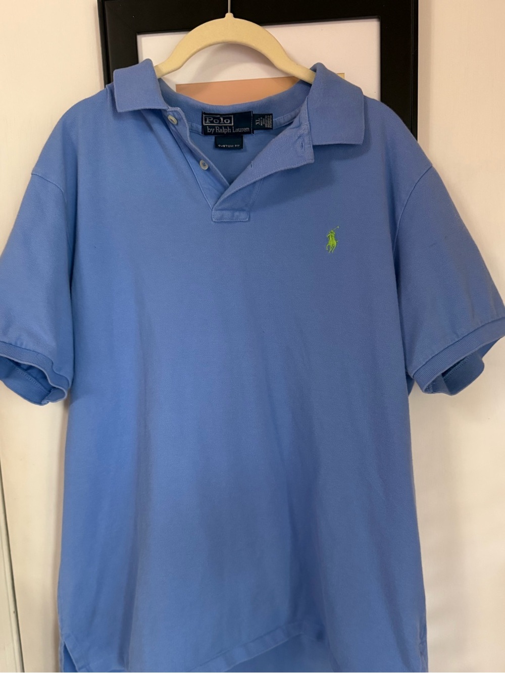 Ralph Lauren’s Polo Men’s Sky Blue Short Sleeve Polo with Green Pony Custom Fit
